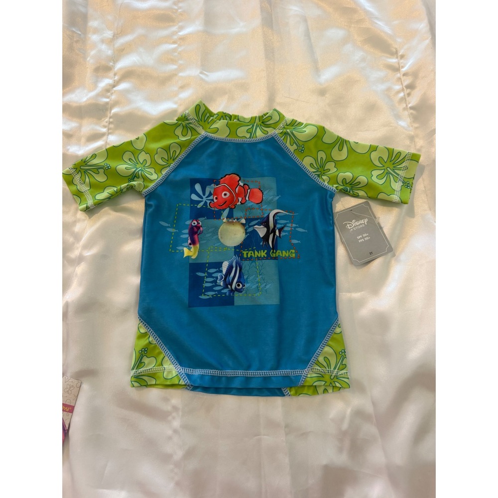 Disney Store Finding Nemo Rash Guard Swim Shirt Nemo Tank Gang Blue Green 2T